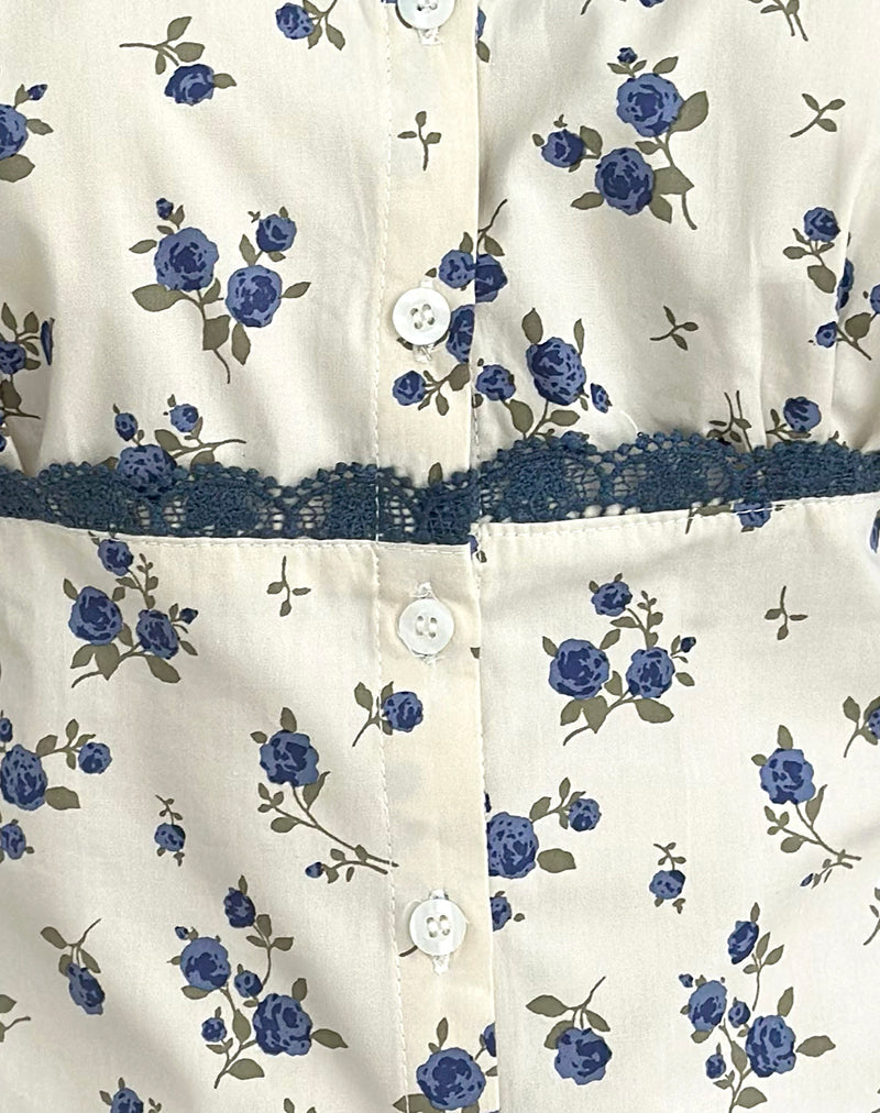 Gronini Top in Ditsy Leaf Rose Navy
