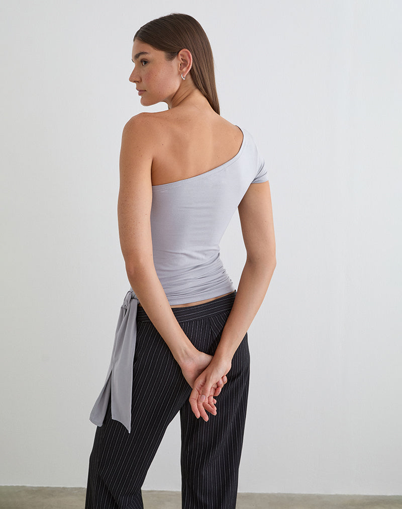 Gryfina Tie Belt Top in Rayon Jersey Lilac Grey
