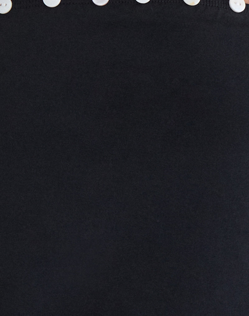 Hagar Top in Black with Pearl Button Trim