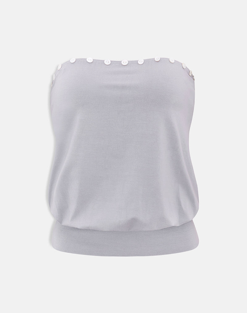 Hagar Top in Lilac Grey with Pearl Button Trim