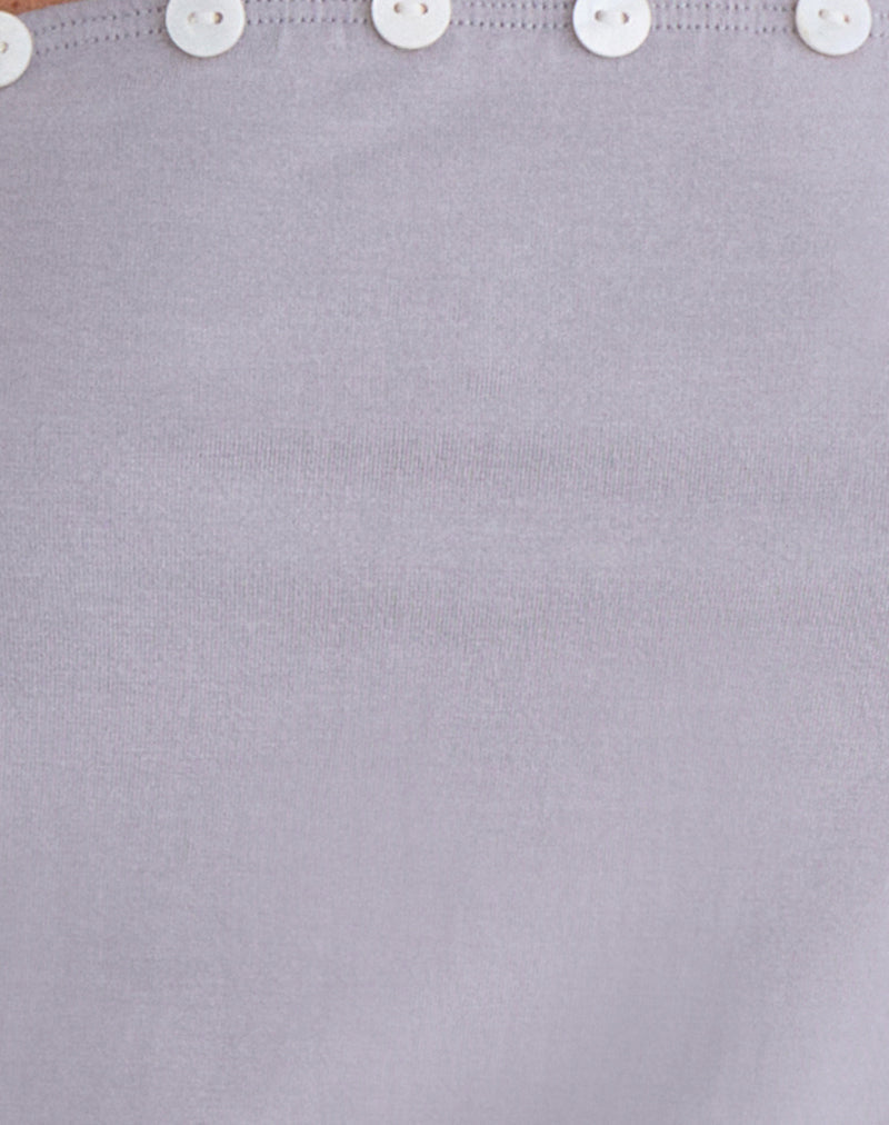 Hagar Top in Lilac Grey with Pearl Button Trim