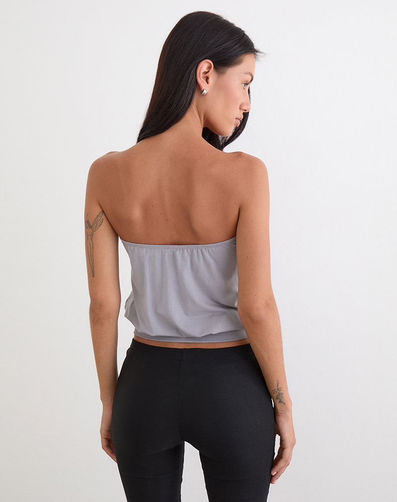 Hagar Top in Lilac Grey with Pearl Button Trim