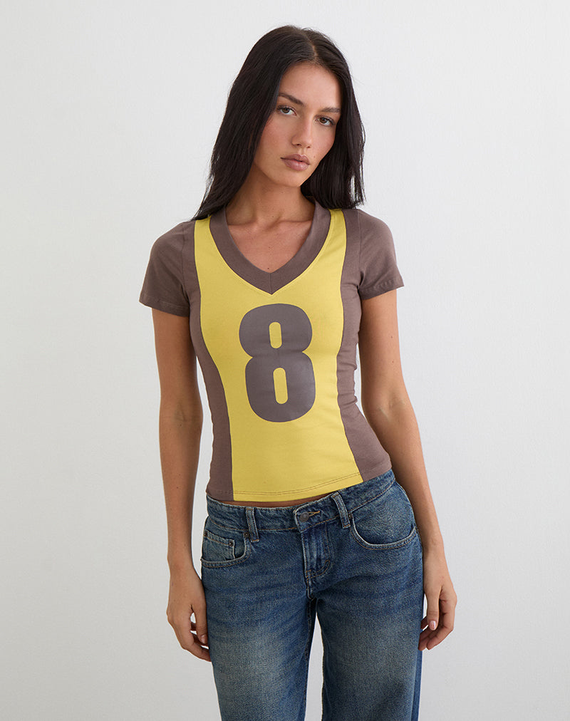 Haloda V Neck Top in Sunflower Coffee Quartz Combination