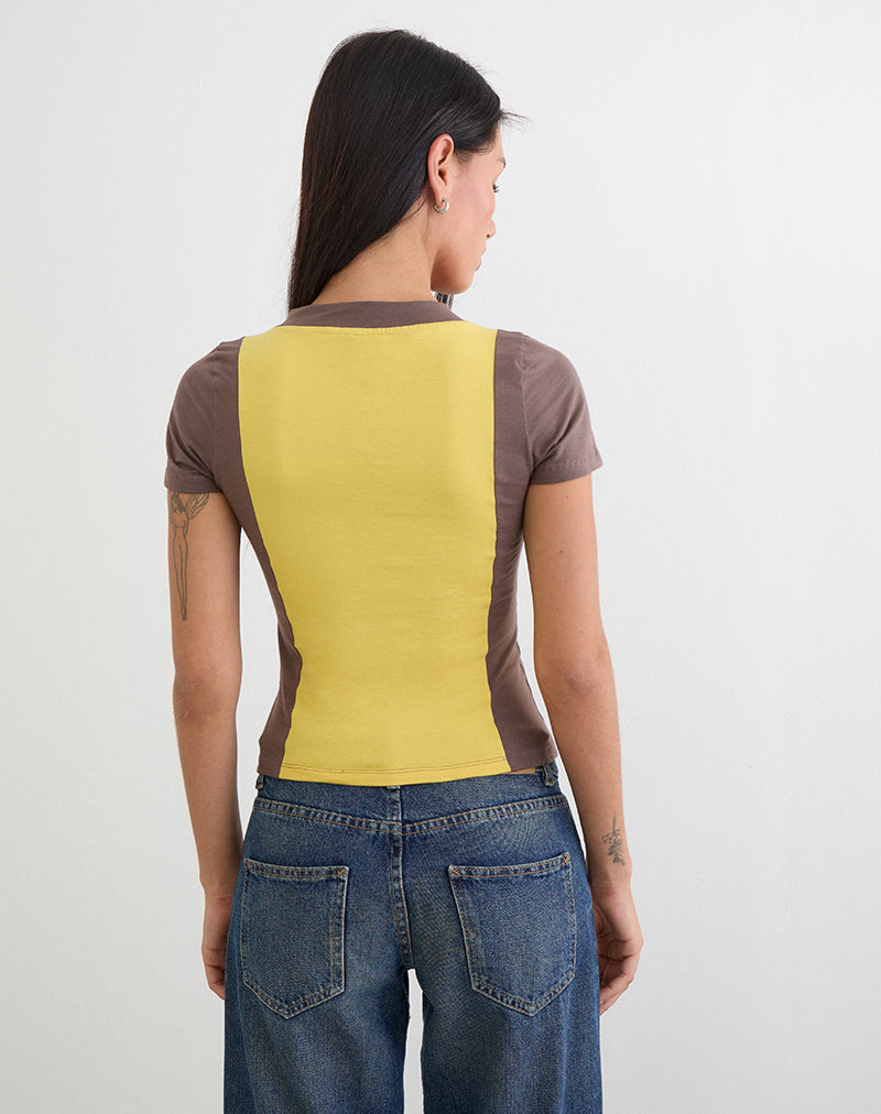 Haloda V Neck Top in Sunflower Coffee Quartz Combination