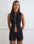 Hanae Zip Frill Top in Tailoring Black