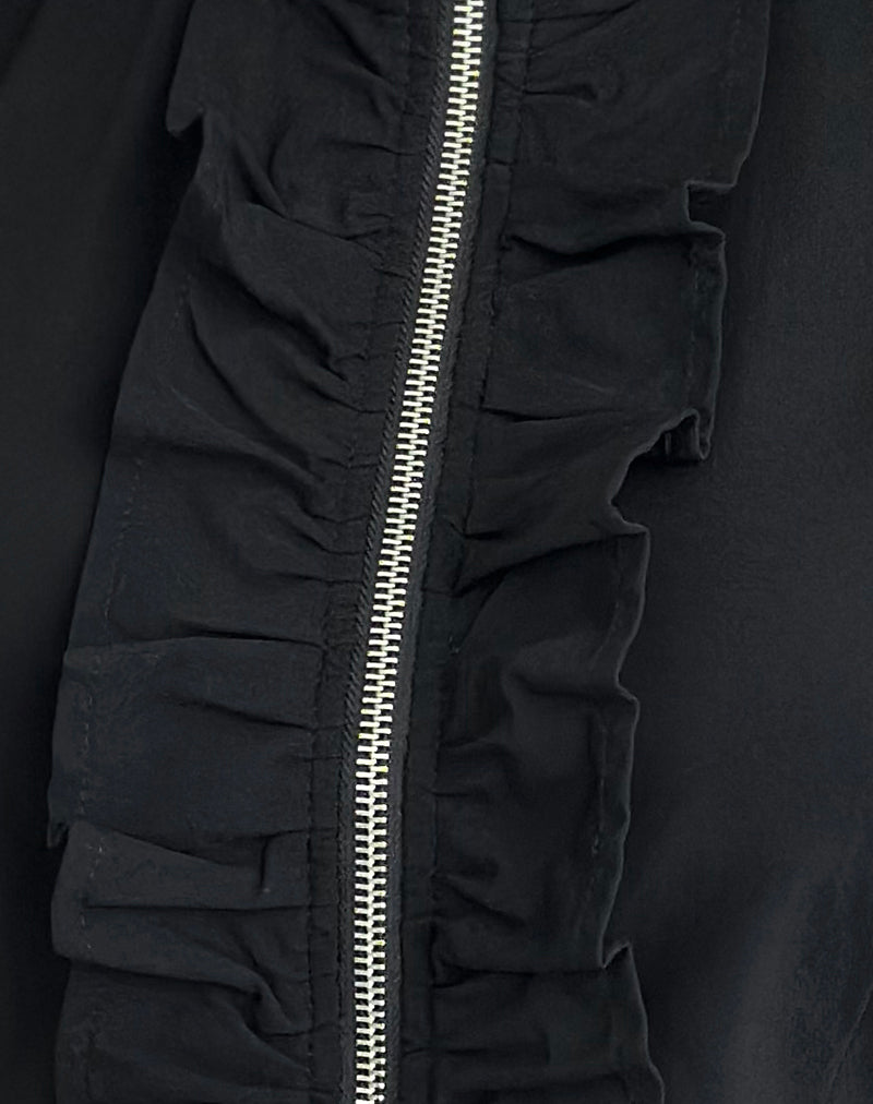 Hanae Zip Frill Top in Tailoring Black