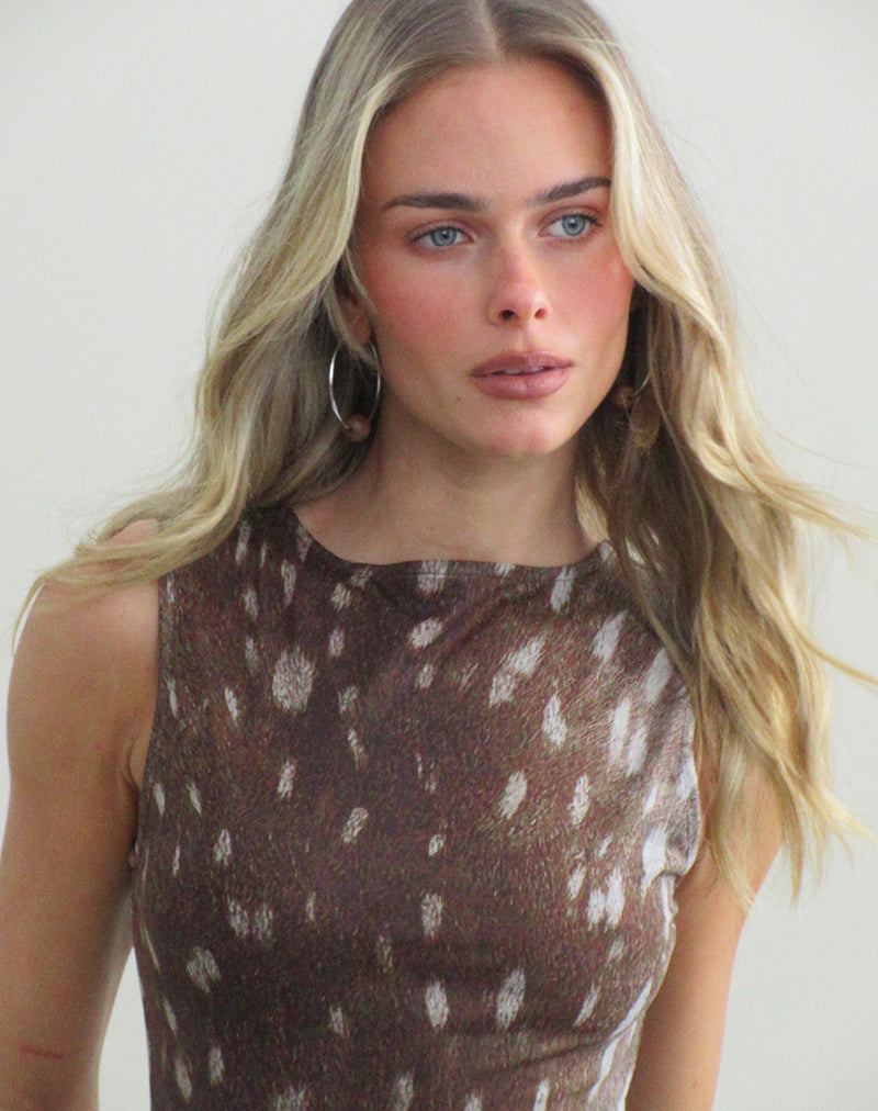 Handira Top in Mesh Blurry Deer Brown