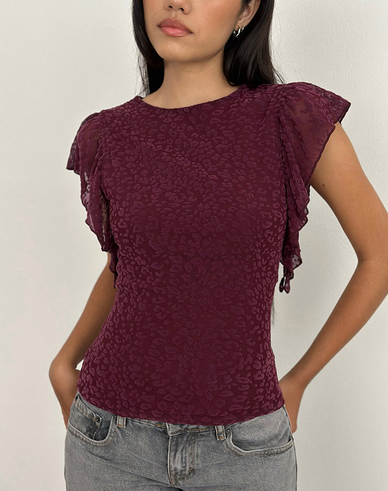 Harsya Top in Flock Mini Leopard Plum
