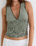 Hevalis Plunge Top in Mini Gingham Dark Green