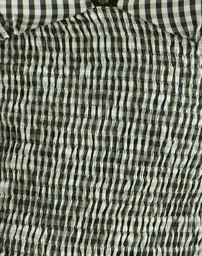 Hevalis Plunge Top in Mini Gingham Dark Green