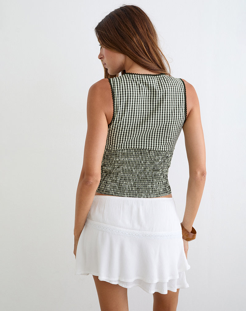 Hevalis Plunge Top in Mini Gingham Dark Green