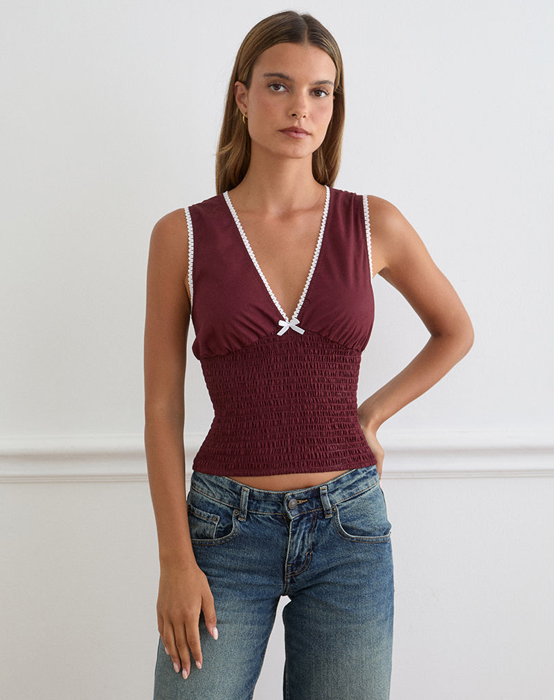 Hevalis Plunge Top in Poplin Maroon