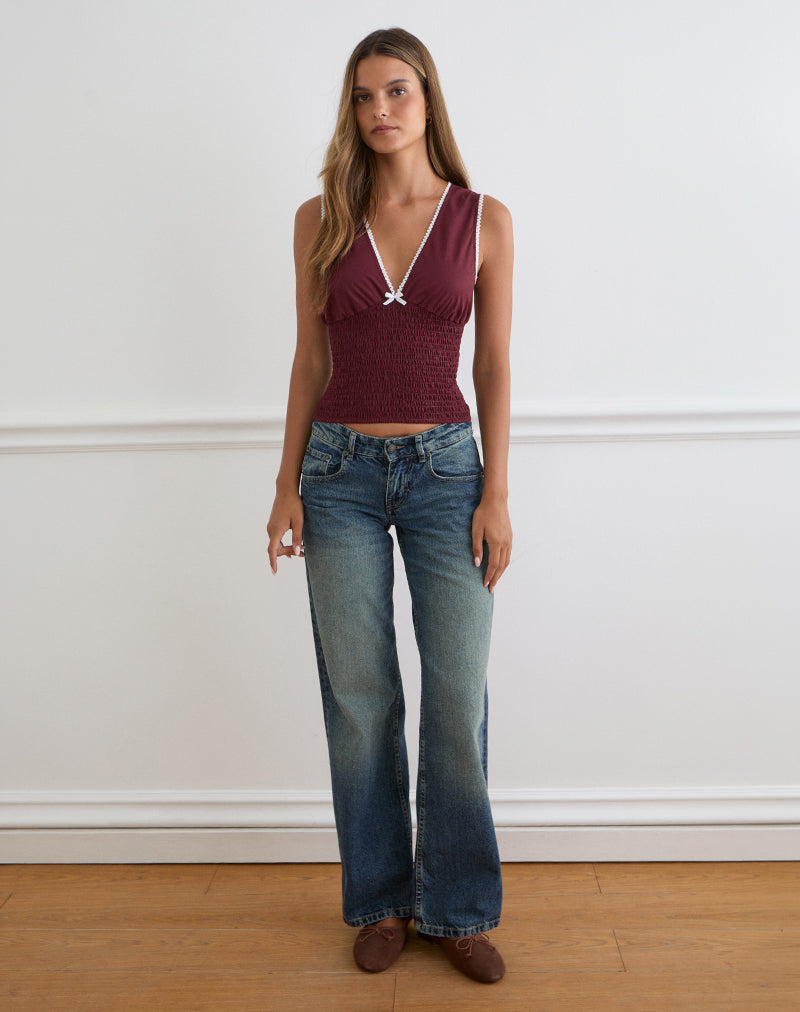 Hevalis Plunge Top in Poplin Maroon
