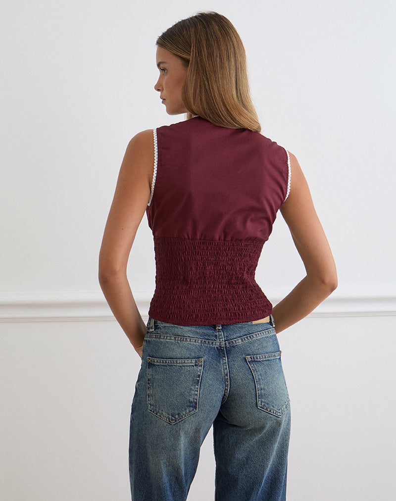 Hevalis Plunge Top in Poplin Maroon