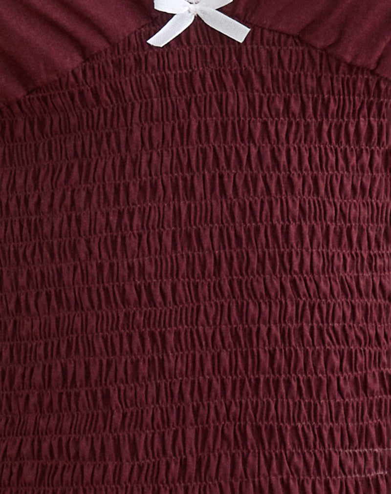 Hevalis Plunge Top in Poplin Maroon