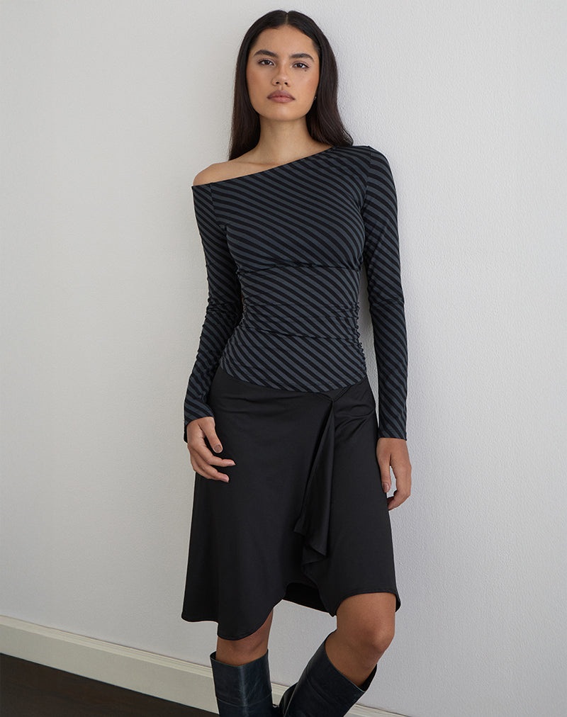 Hoang Slouch Top in Oblique Stripe Ocean Storm