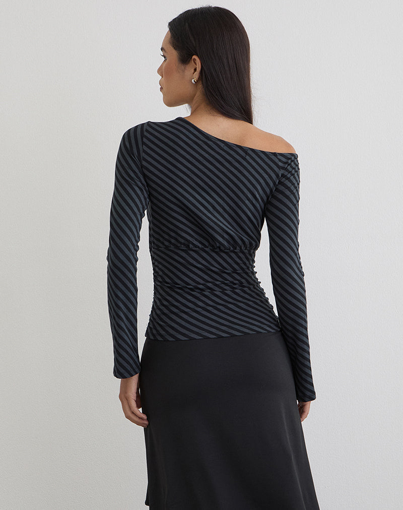Hoang Slouch Top in Oblique Stripe Ocean Storm