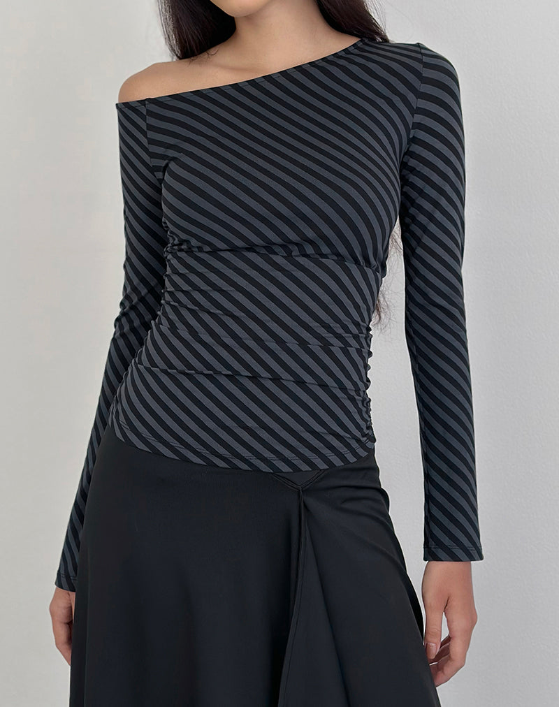 Hoang Slouch Top in Oblique Stripe Ocean Storm