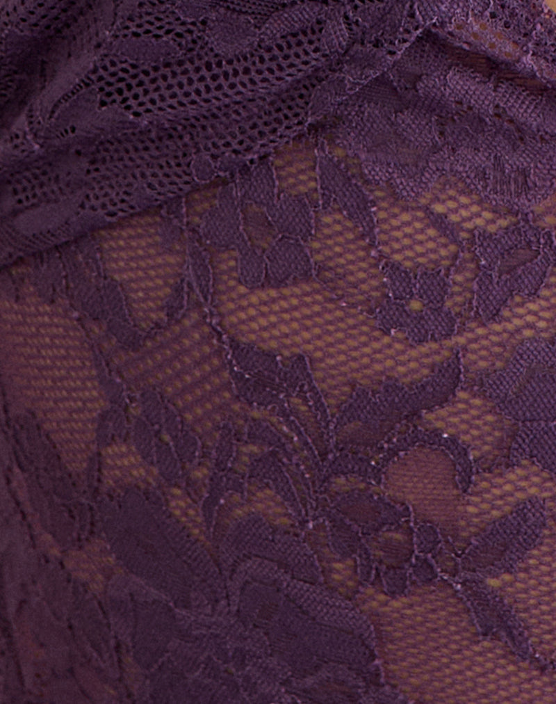 Hyewon Halterneck Top with Cut Out in Lace Purple