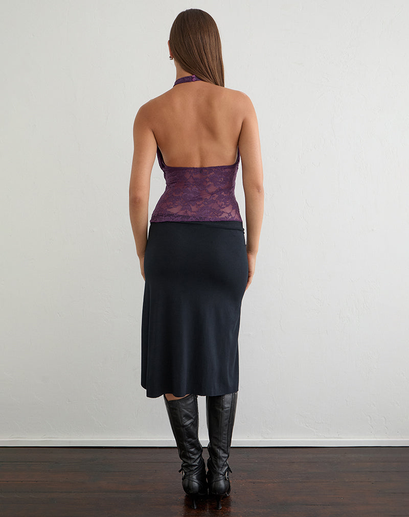 Hyewon Halterneck Top with Cut Out in Lace Purple