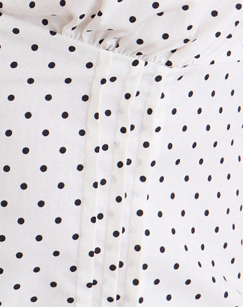 Ilias Corset Top in White with Micro Polka Black