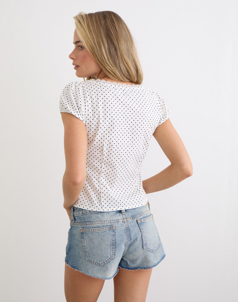 Ilias Corset Top in White with Micro Polka Black