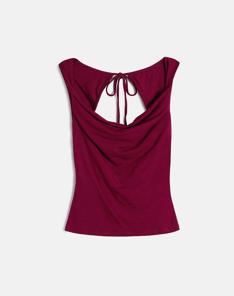 Imrie Open Back Top in Rayon Jersey Burgundy
