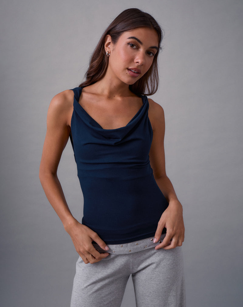 Imrie Open Back Top in Rayon Jersey Navy