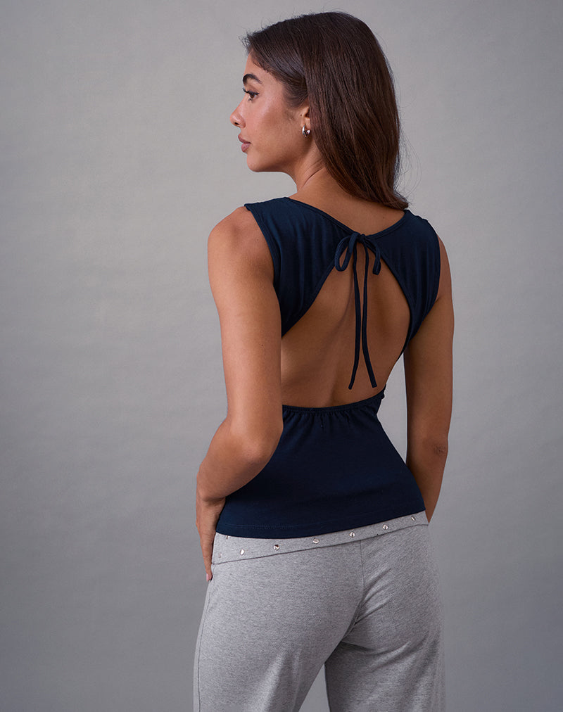 Imrie Open Back Top in Rayon Jersey Navy