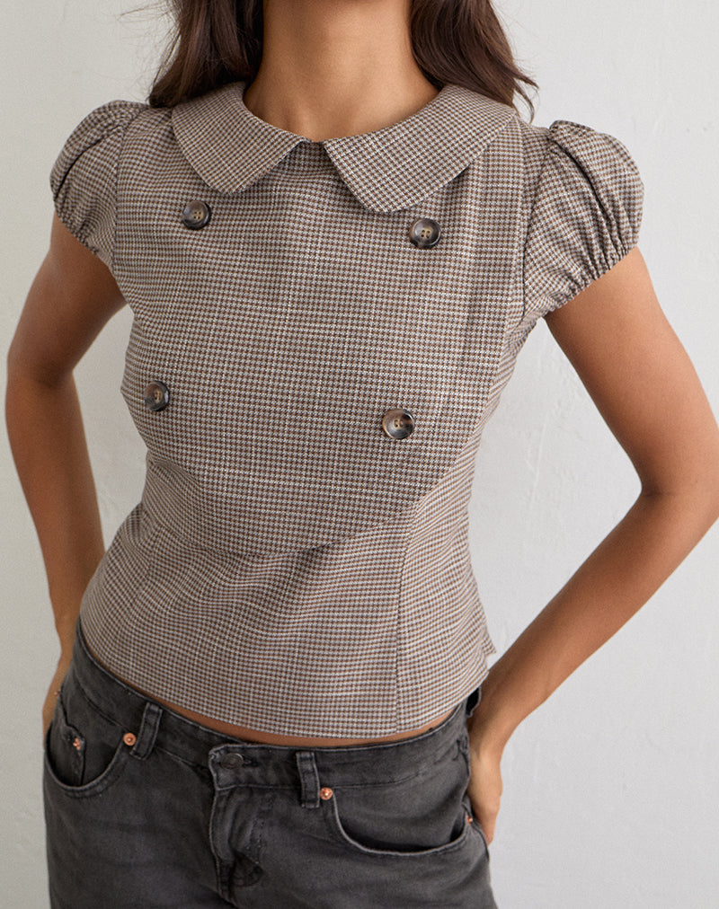Inihar Top in Tailoring Check Brown