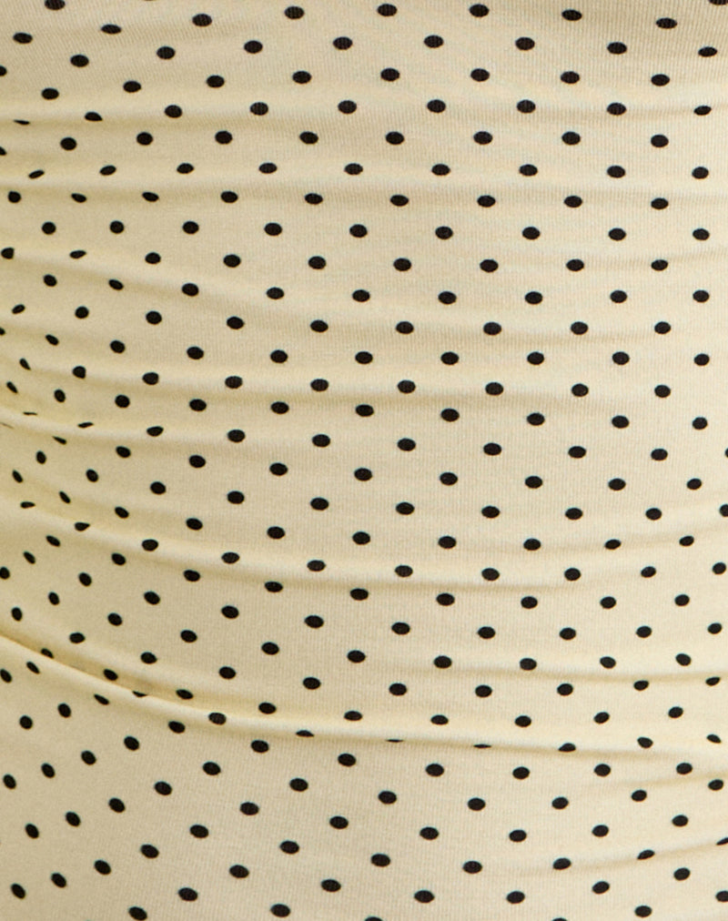 Ione Quarter Sleeve Top in Butter Yellow with Micro Polka Dots