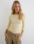 Ione Quarter Sleeve Top in Butter Yellow with Micro Polka Dots