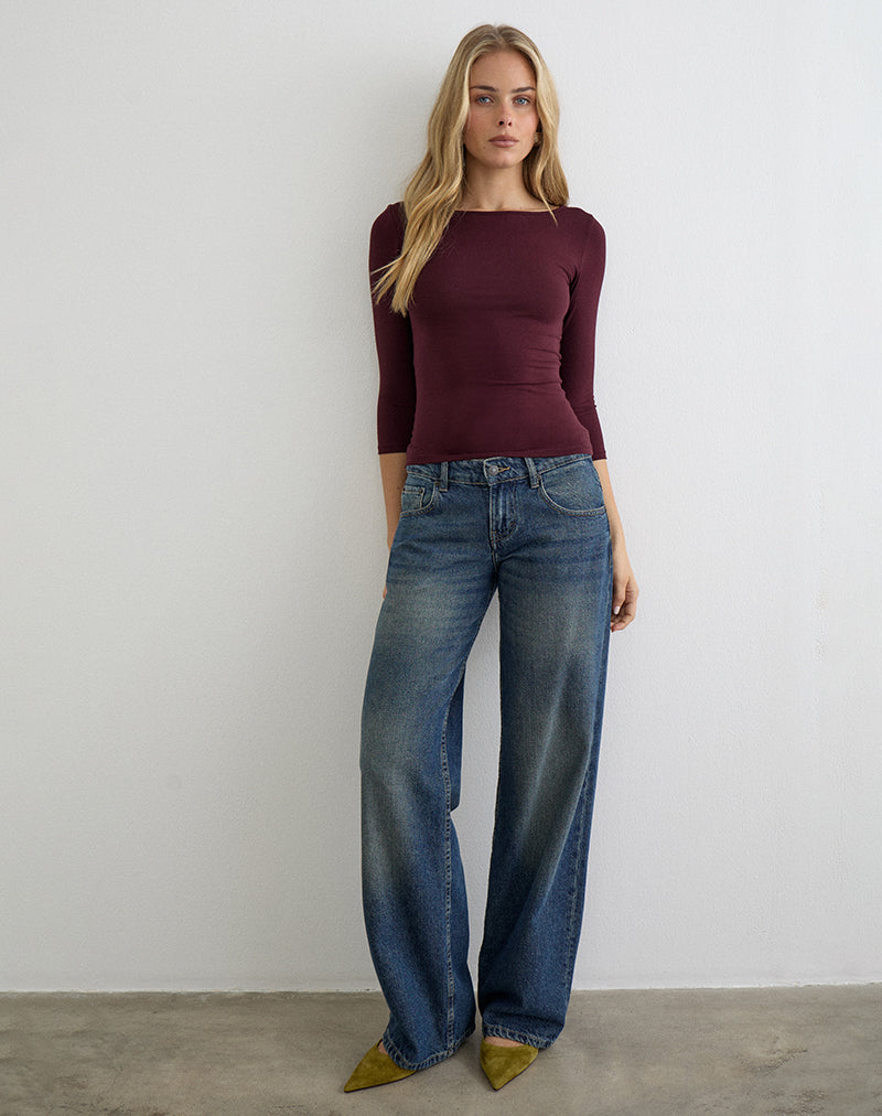 Ione Quarter Sleeve Top in Dark Plum