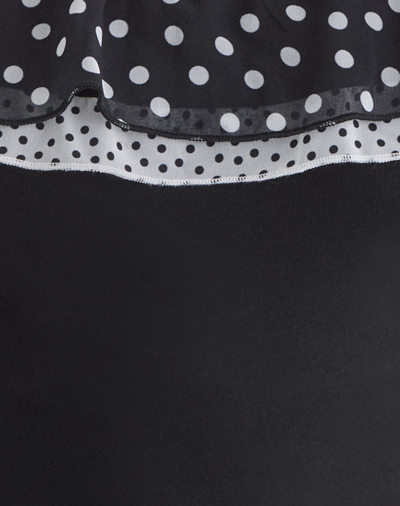 Iridia Top in Cupro Black with Tiny Polka Ruffles