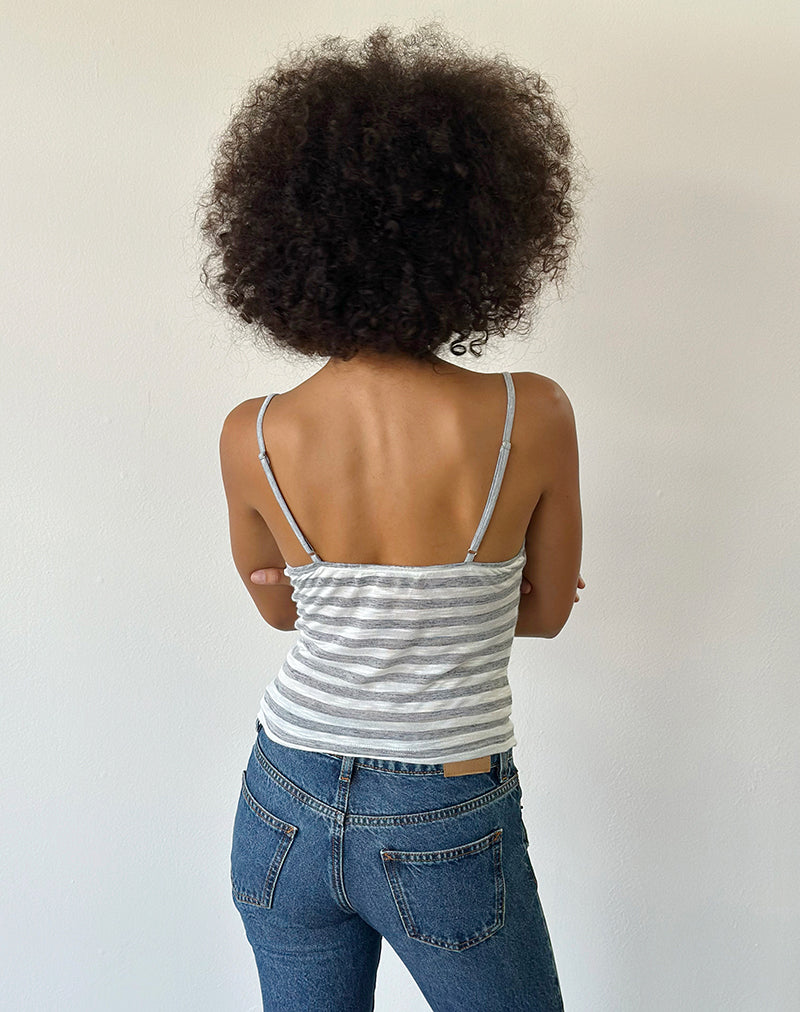 Jasila Vest Top in Sheer Jersey Grey and White Stripe