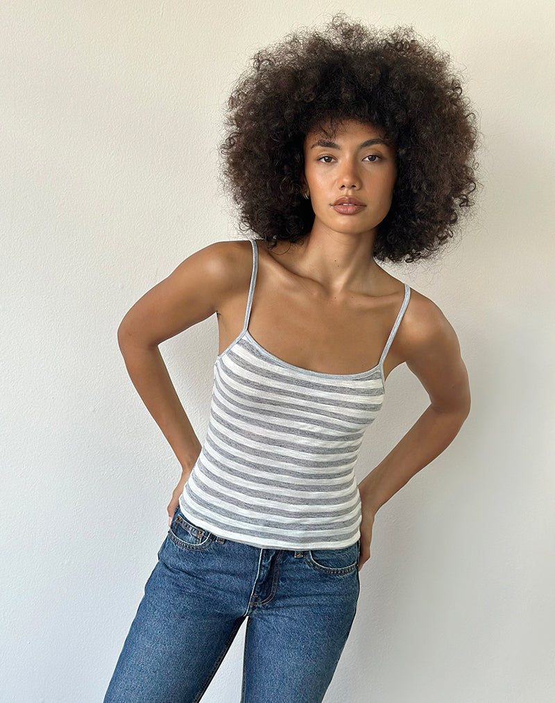 Jasila Vest Top in Sheer Jersey Grey and White Stripe