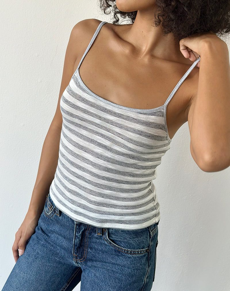 Jasila Vest Top in Sheer Jersey Grey and White Stripe