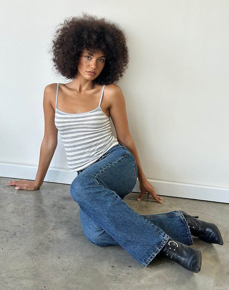 Jasila Vest Top in Sheer Jersey Grey and White Stripe