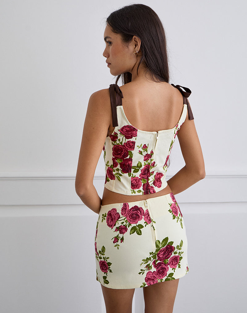 Jatmi Corset Top in Bouquet Roses Cream