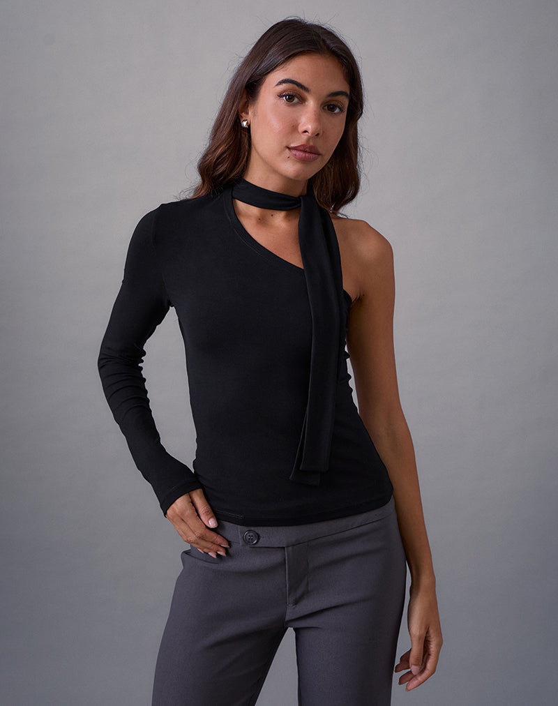 Jayahe One Sleeve Top in Rayon Jersey Black