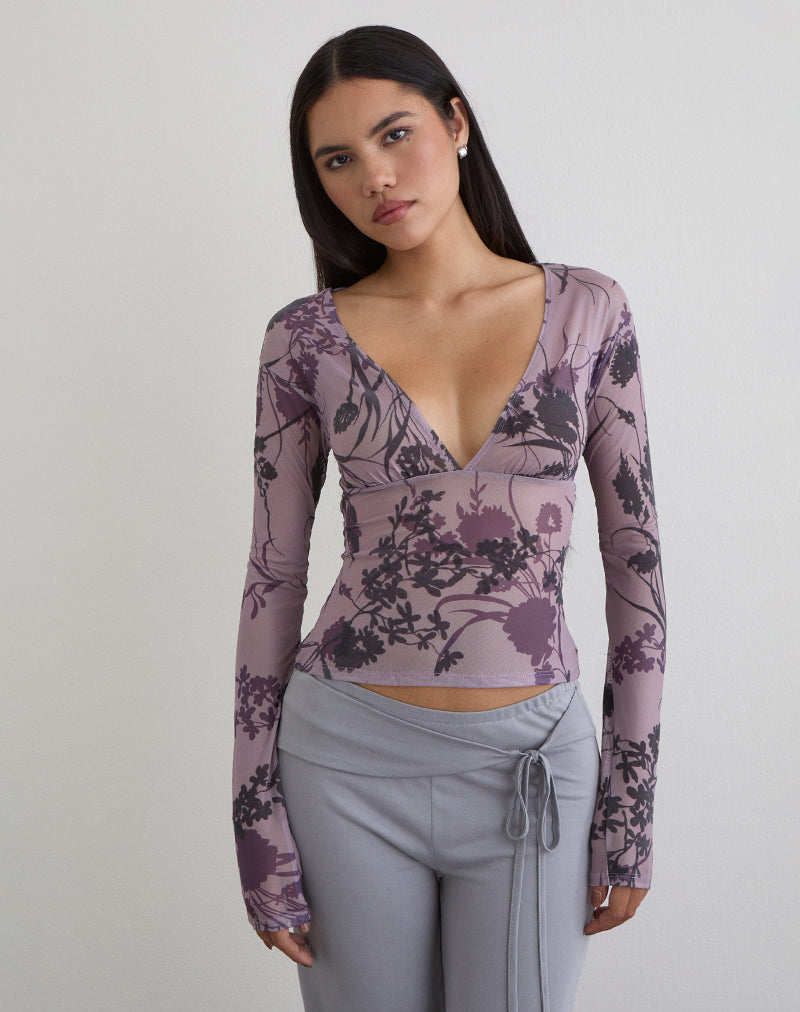Jaydra Top in Flock Shadow Flower Purple