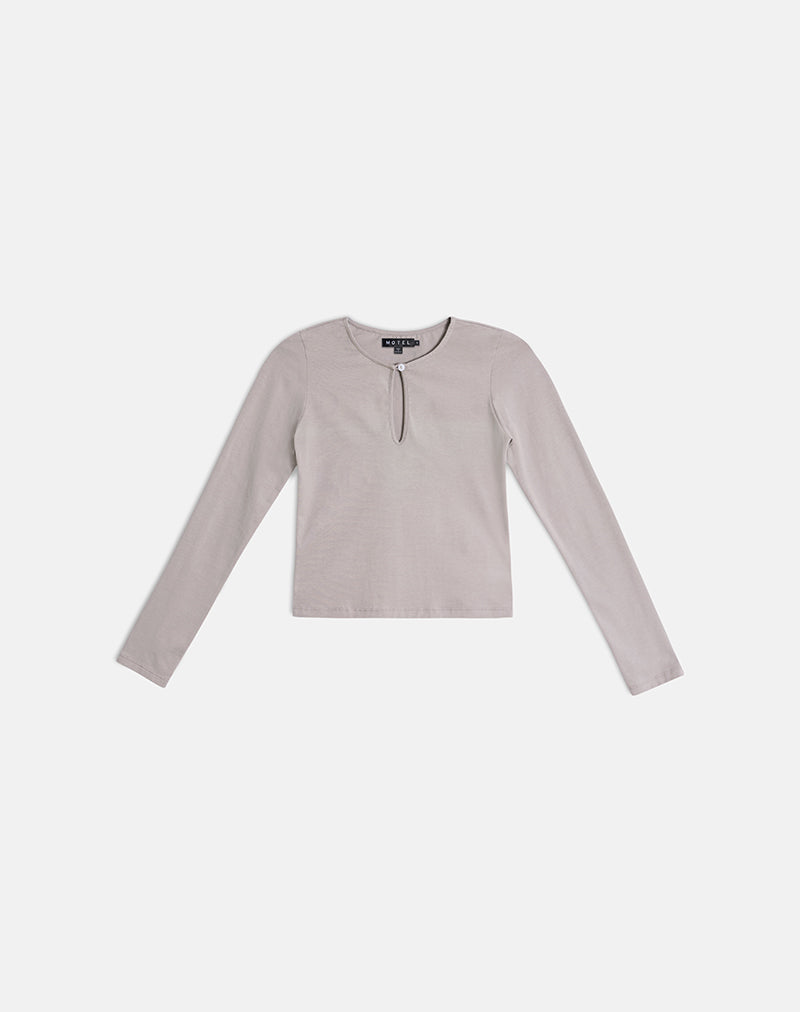 Jenji Long Sleeve Top with Pearl Button in Moon Rock