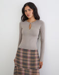 Jenji Long Sleeve Top with Pearl Button in Moon Rock