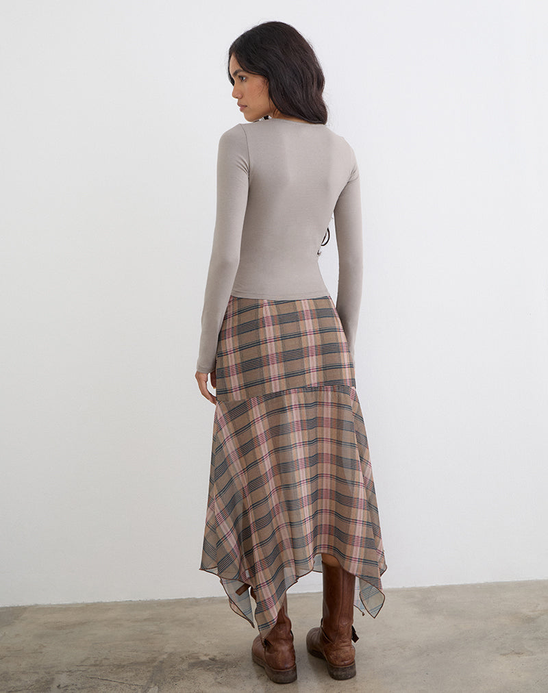 Jenji Long Sleeve Top with Pearl Button in Moon Rock