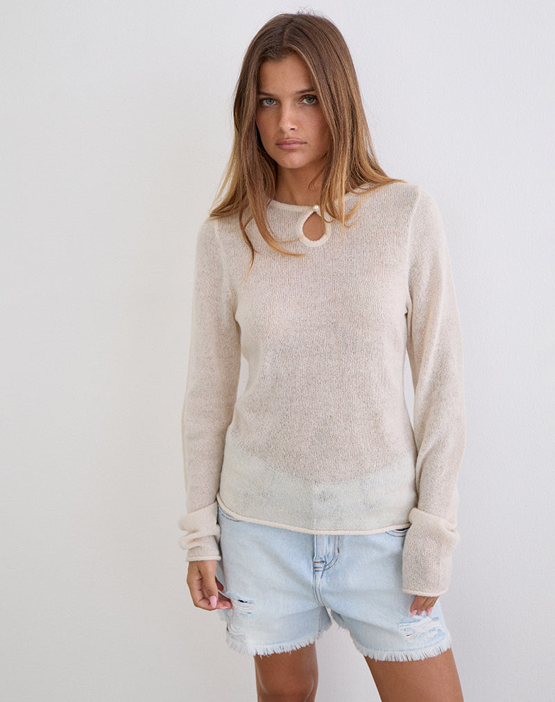 Jenya Long Sleeve Top in Knit Ecru