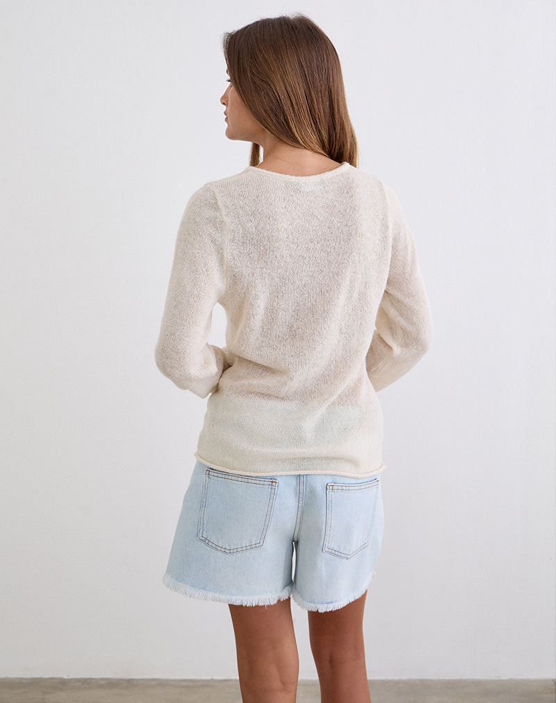 Jenya Long Sleeve Top in Knit Ecru