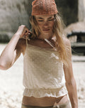 Jetlyn Top in Dobby Chiffon Cream with Lace Panel