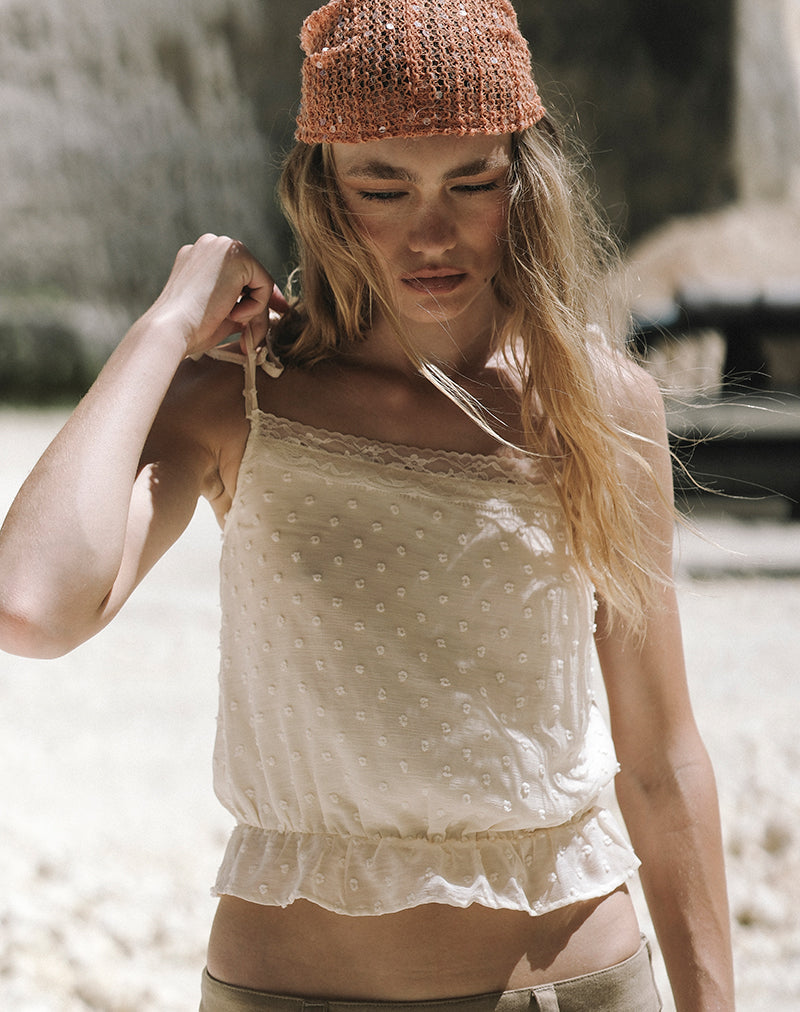 Jetlyn Top in Dobby Chiffon Cream with Lace Panel