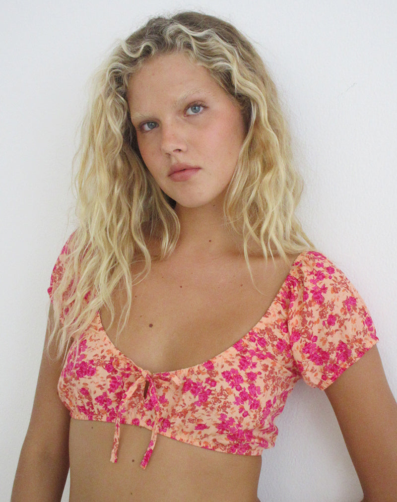 Jiha Top in Dark Wild Flower Cantaloupe