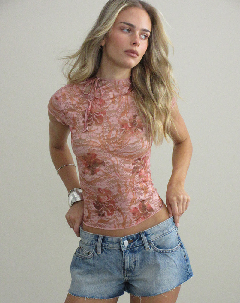 Jiwon Keyhole Top in Petals Lace